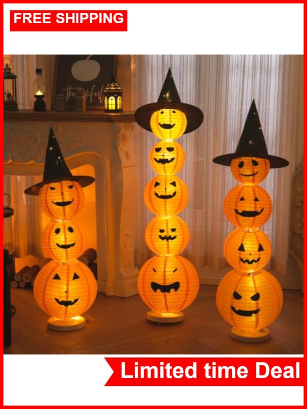 Halloween Outdoor Decor – 3-Pack Collapsible Pumpkin Lights, Weather-Resistant